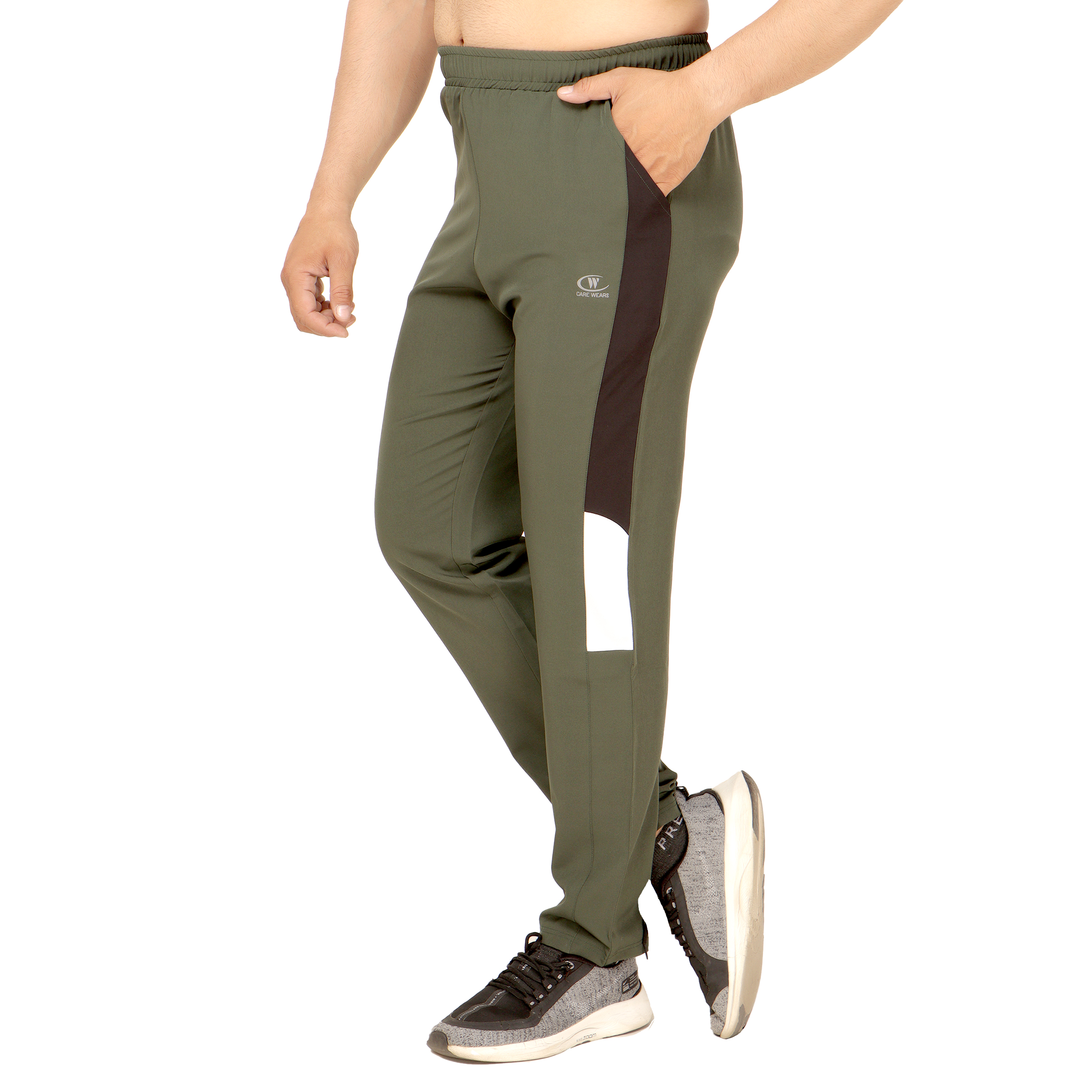 Green Cotton Spandex Regular Track Pants For Men